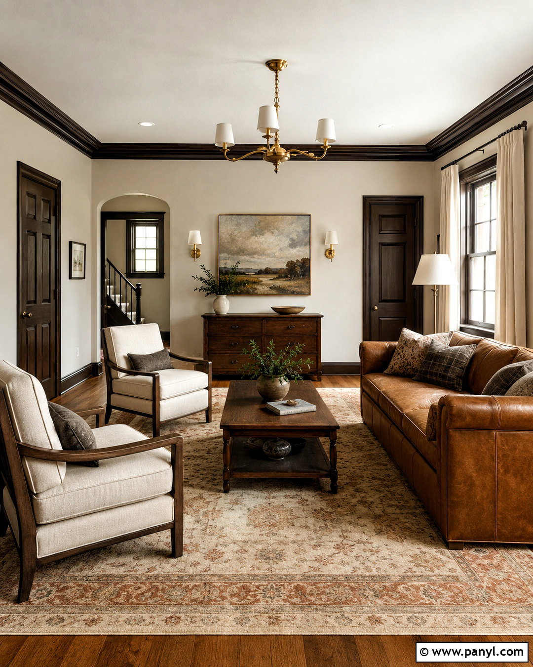 Warm White Walls With Espresso Wood Trim - 40 Light Walls With Dark Trim Ideas