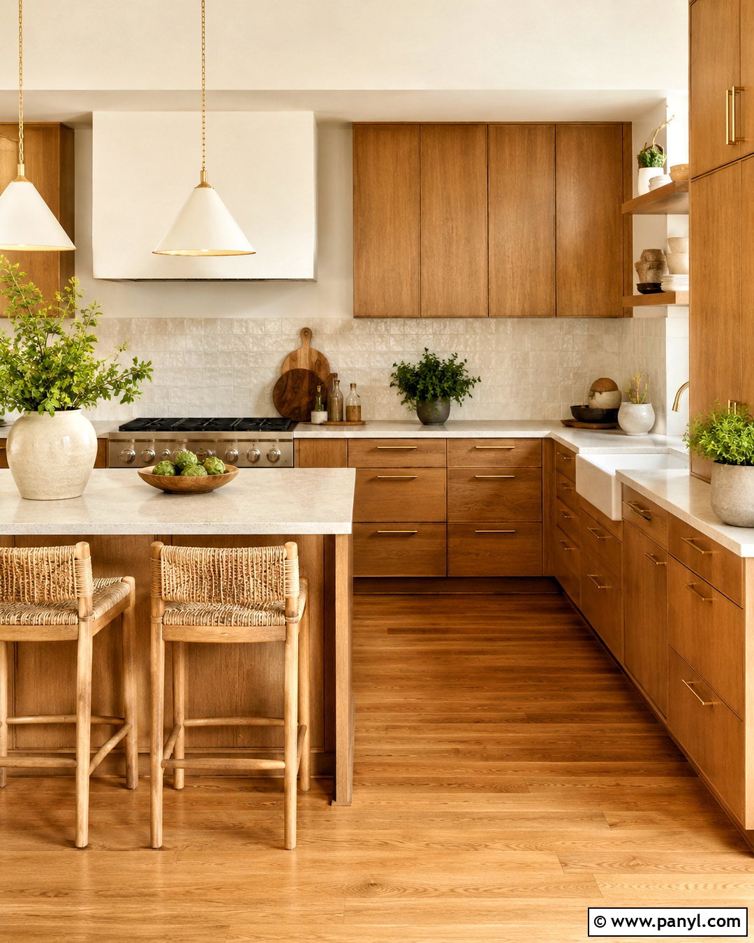 Warm White Walls With Natural Oak Cabinets - 35 warm white walls