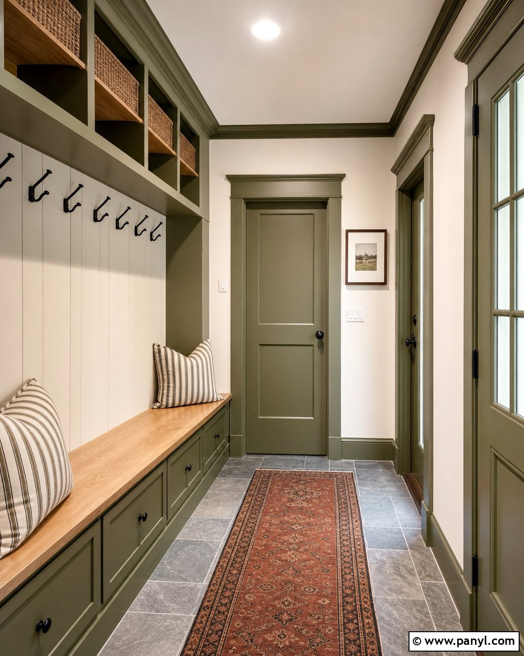 Warm White Walls With Olive Green Trim - 20 Light Walls Colored Trim Ideas