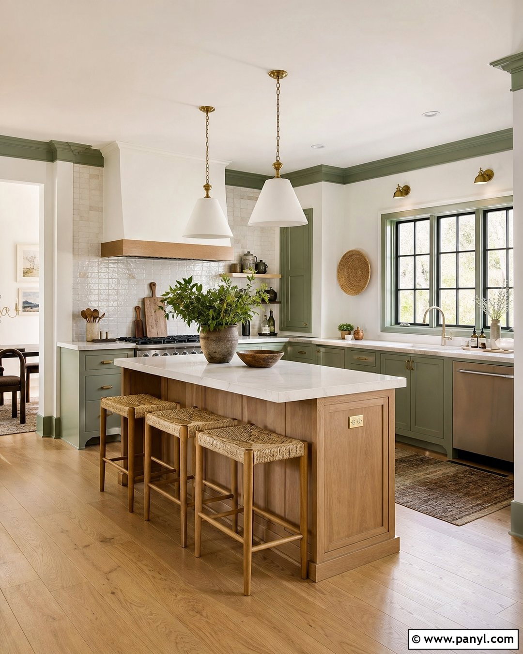 Warm White Walls With Sage Green Trim - 20 Light Walls Colored Trim Ideas