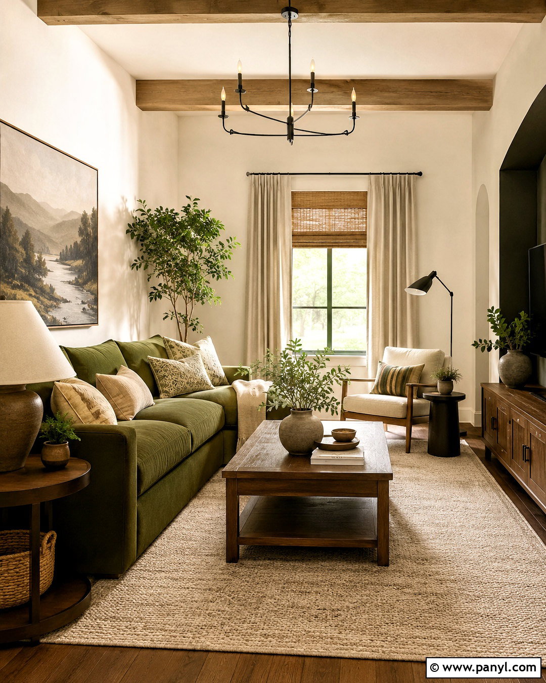 Warm White Walnut Brown And Moss Green Living Room Color Combination - 20 best color combinations for living room ideas