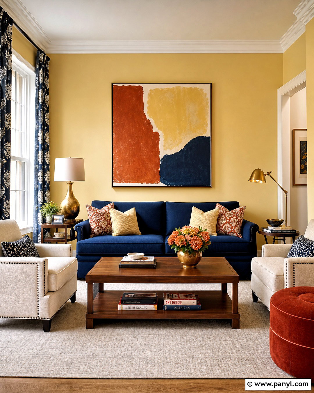 Warm Yellow And Navy Living Room - 20 warm yellow living room ideas