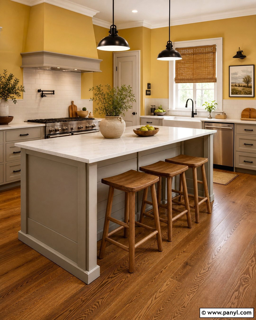 Warm Yellow Kitchen Walls With Greige Cabinets - 45 Yellow Kitchen Walls