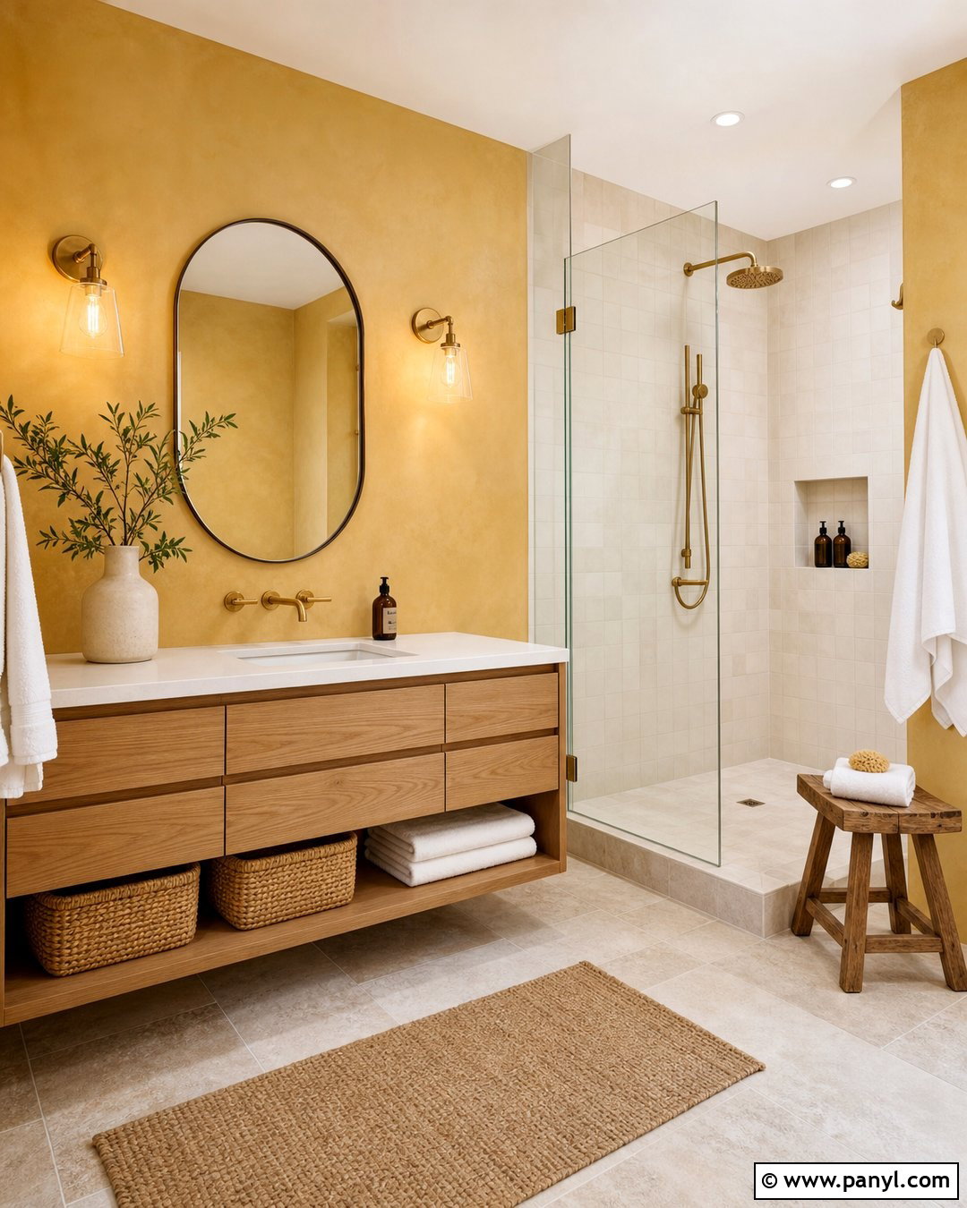 Warm Yellow Limewash Bathroom - 25 Yellow Limewash Walls