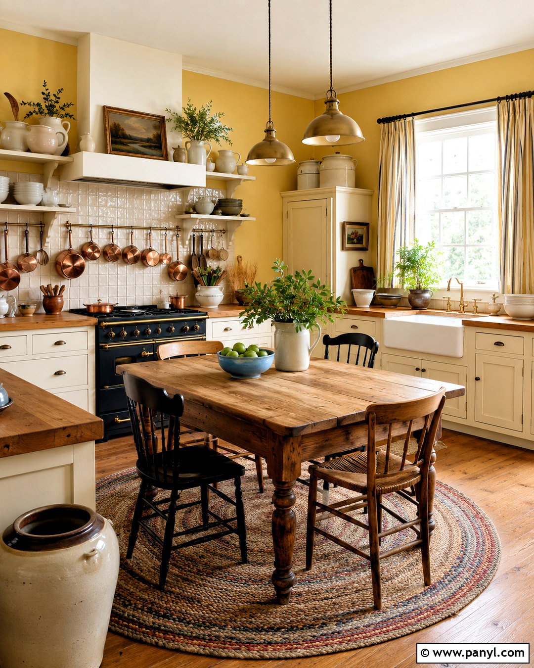 Warm Yellow Wall Farmhouse Kitchen - 20 Yellow Wall Vintage Style Ideas