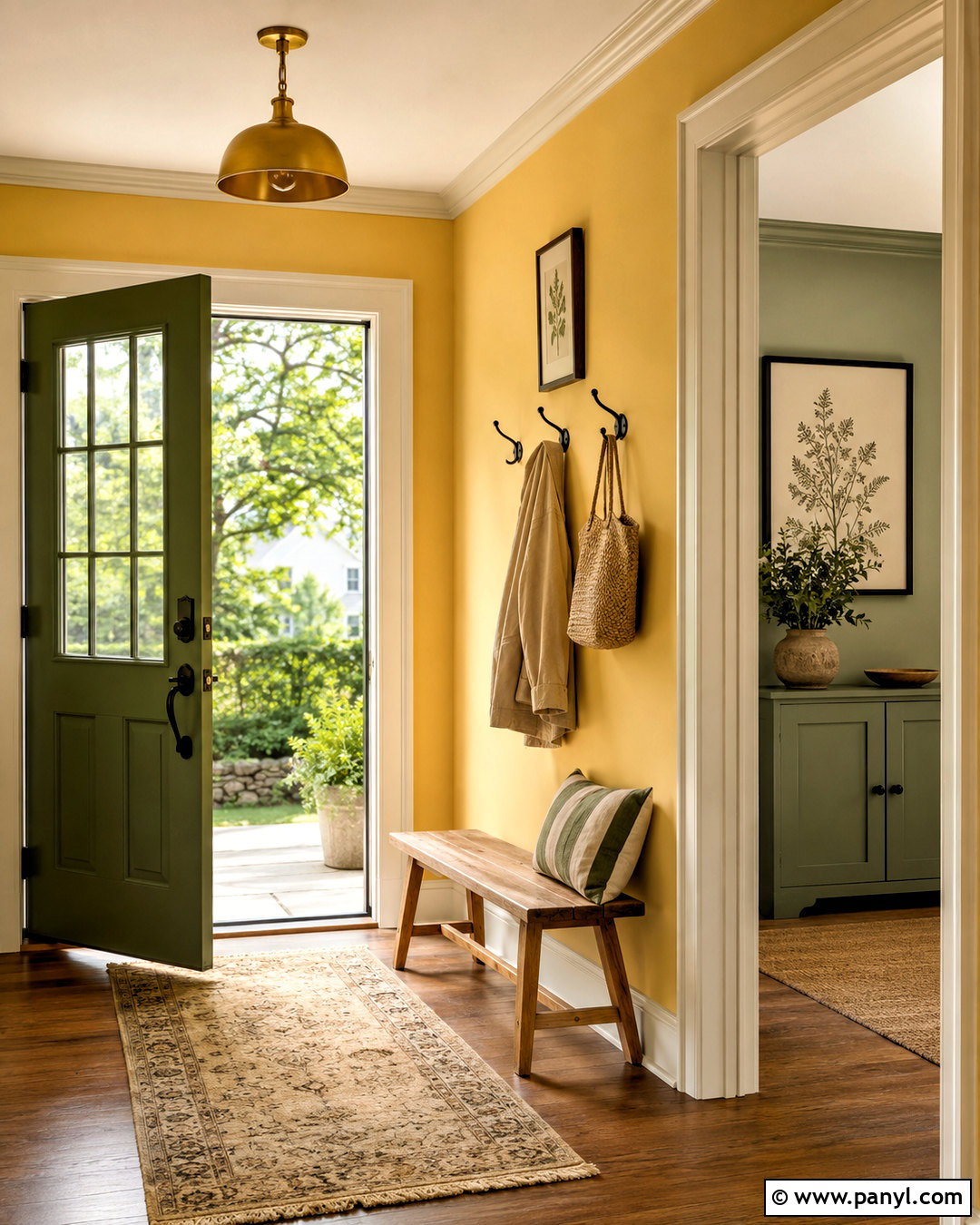 Warm Yellow Wall With Green Open Door - 20 Yellow Wall With Open Door Ideas