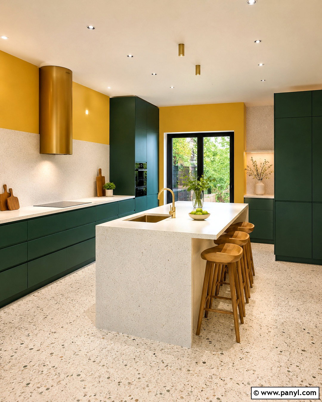Warm Yellow Walls With Emerald Green Cabinets - 20 Yellow Wall Green Cabinets