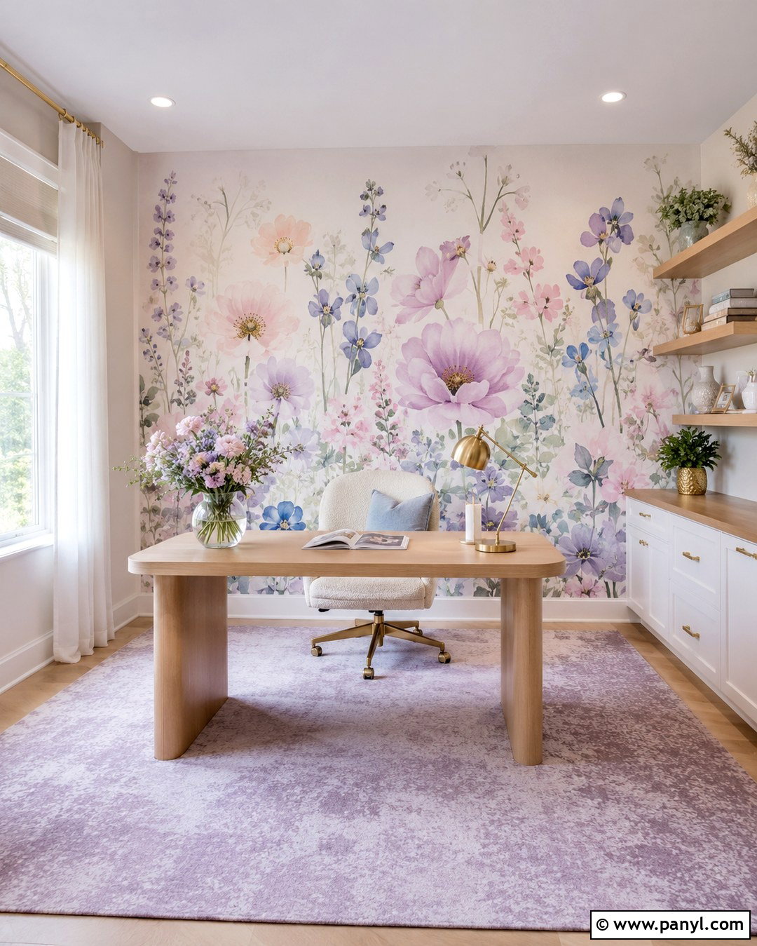 Watercolor Floral Accent Wall - 20 Floral Accent Wall Office Ideas