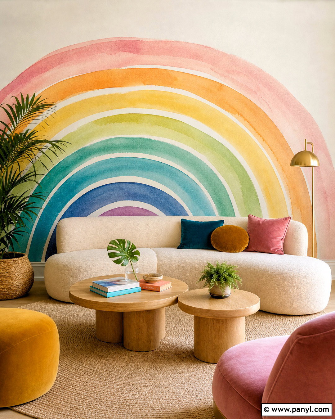 Watercolor Rainbow Wall Mural - 20 rainbow wall painting ideas