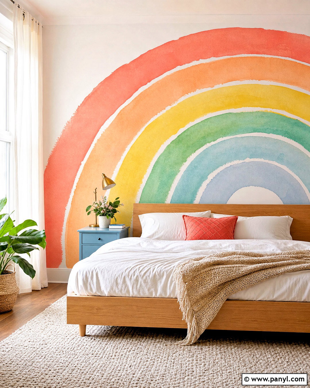 Watercolor Rainbow Wall Mural - 20 rainbow wall mural ideas