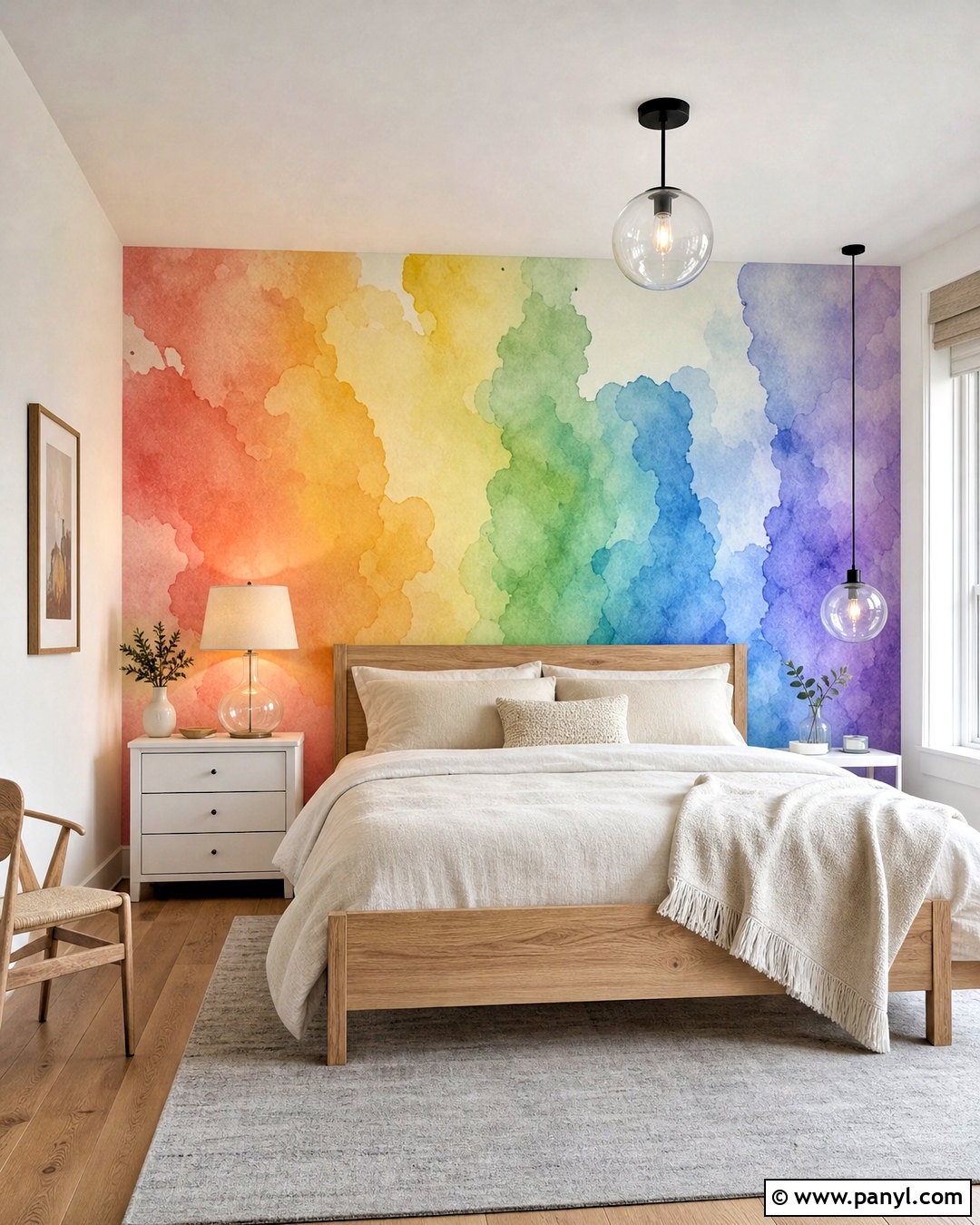 Watercolor Rainbow Wallpaper Accent Wall - 20 rainbow accent wall ideas