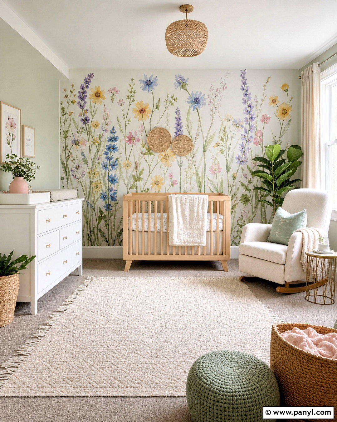Watercolor Wildflower Floral Wall Mural Nursery - 20 floral wall mural ideas