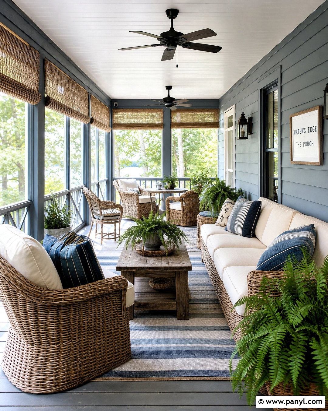 Waters Edge Screened Porch With Wicker Furniture - 20 waters edge benjamin moore ideas