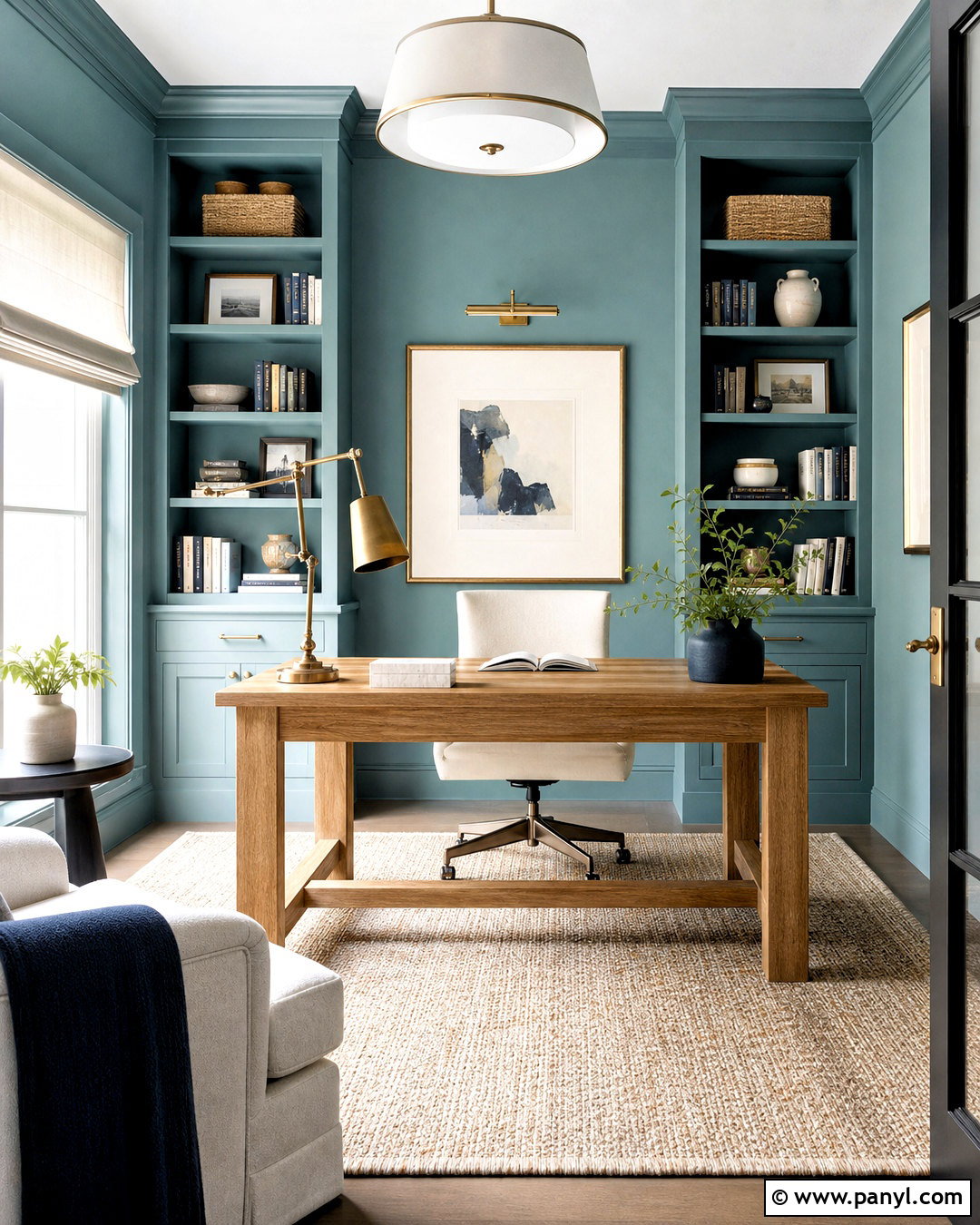 Watery Home Office With Built-In Shelves - 20 watery sherwin williams ideas