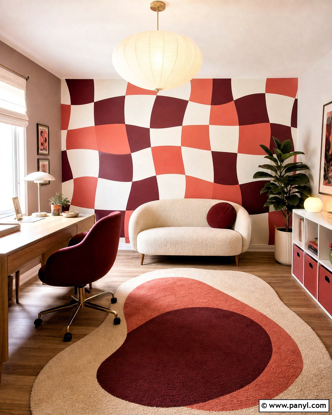 Wavy Checkered Creative Room Wall - 20 diy checkered wall ideas
