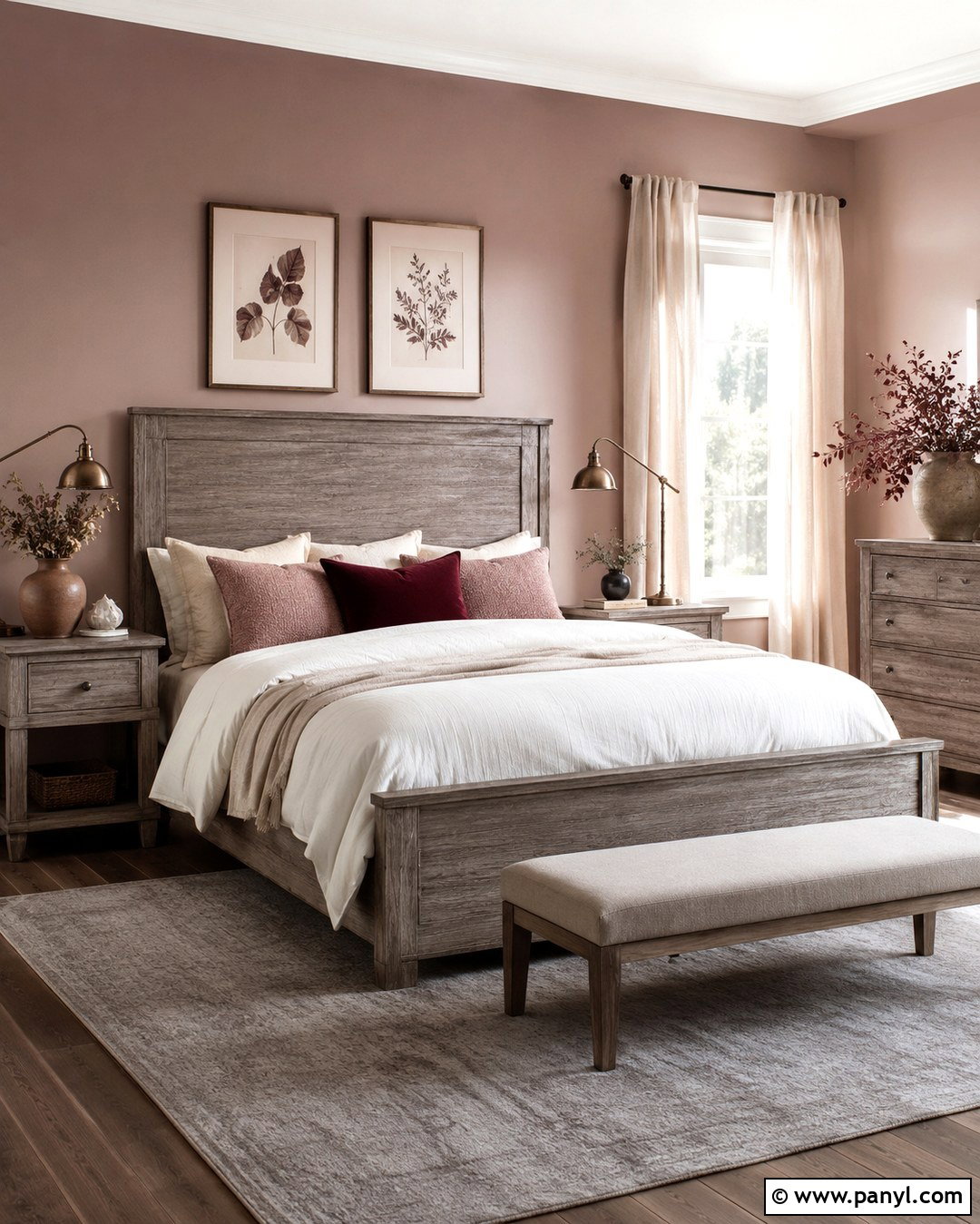 Weathered Oak And Dusty Rose Walls - 20 Wood And Wall Color Combination Ideas