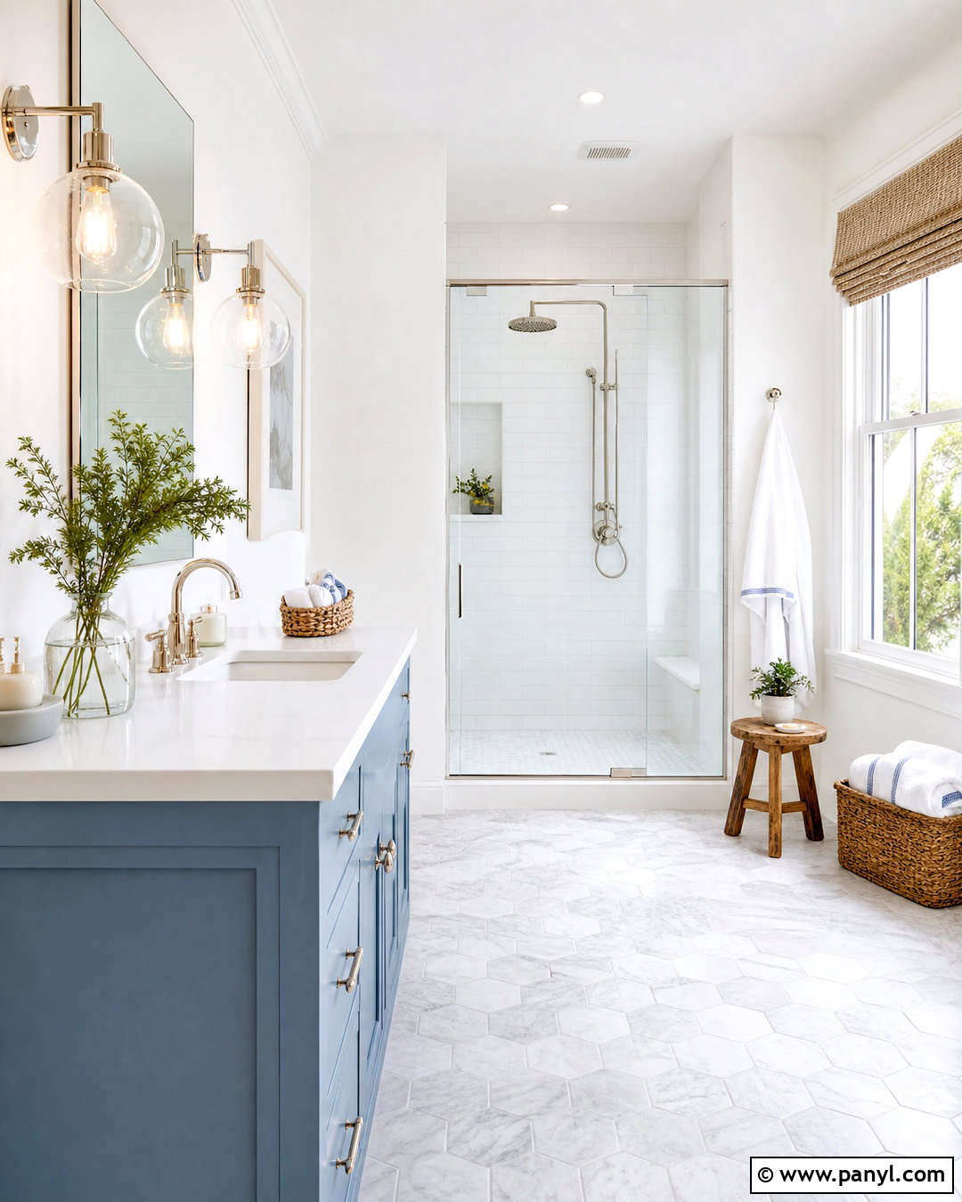 Whisper White Bathroom With Blue Vanity - 20 whisper white behr ideas