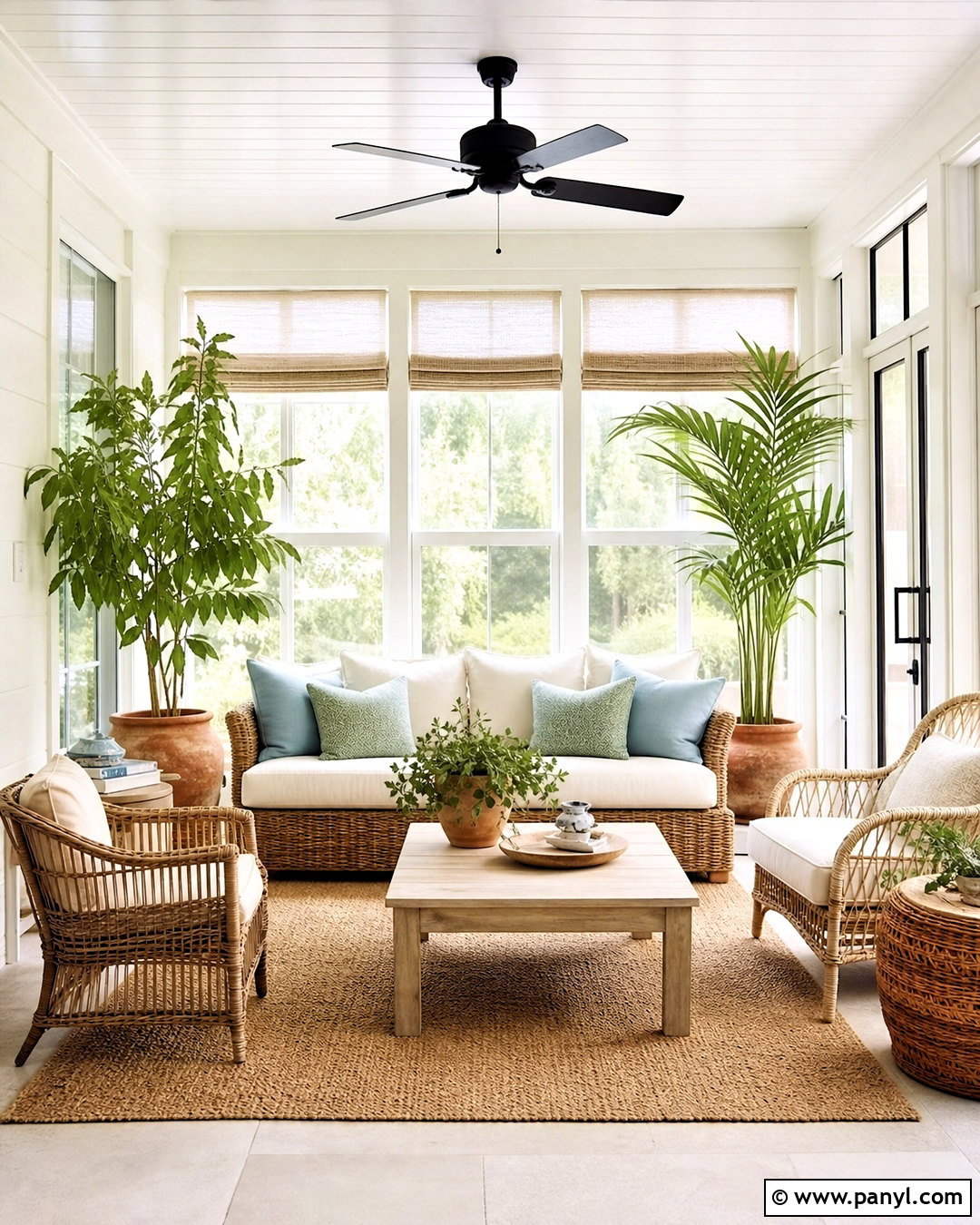 Whisper White Sunroom With Wicker Furniture - 20 whisper white behr ideas