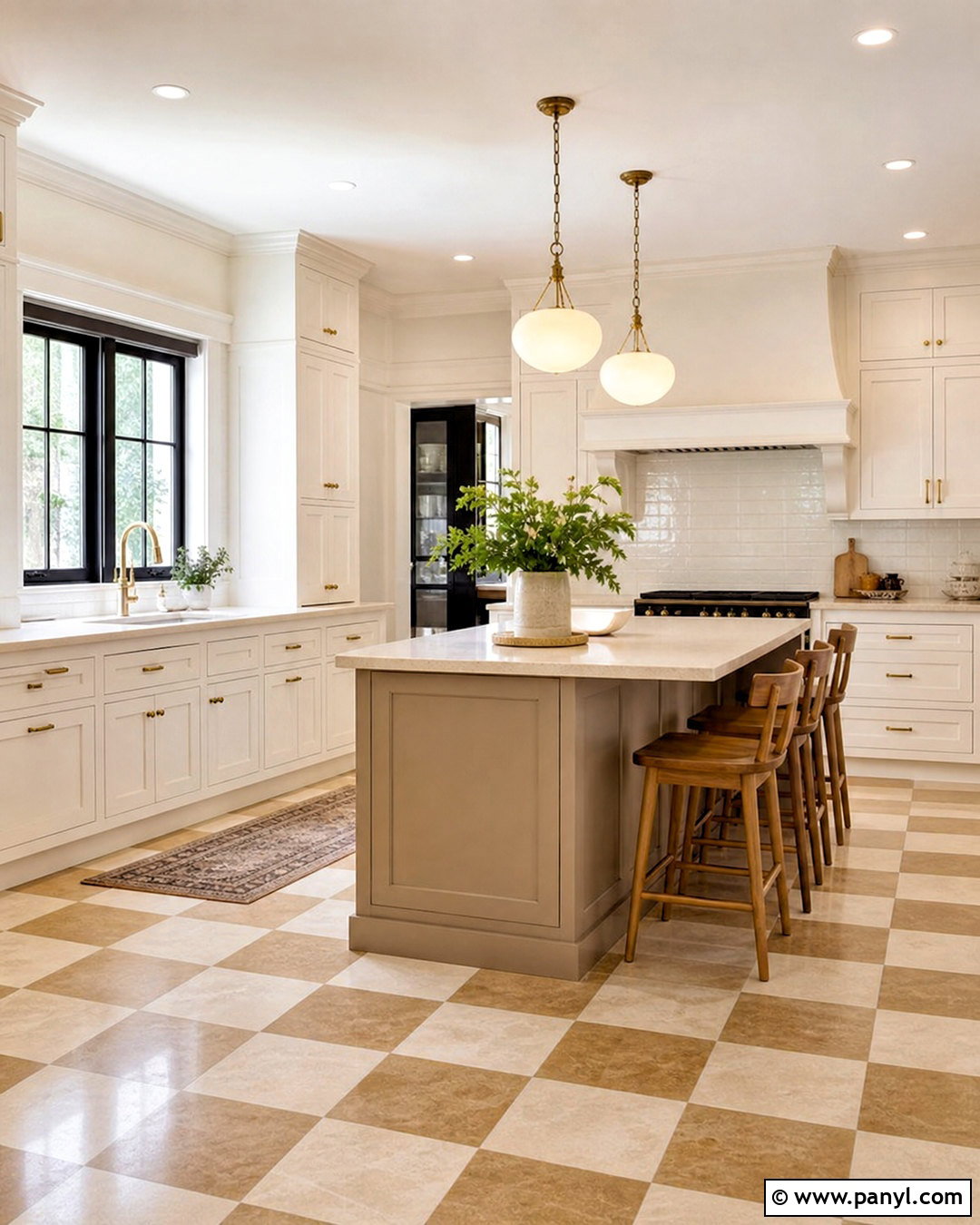 White And Beige Kitchen With Checkerboard Flooring - 20 white and beige kitchen ideas