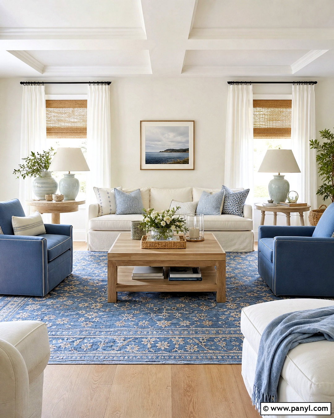 White And Coastal Blue Living Room - 20 white colour ideas