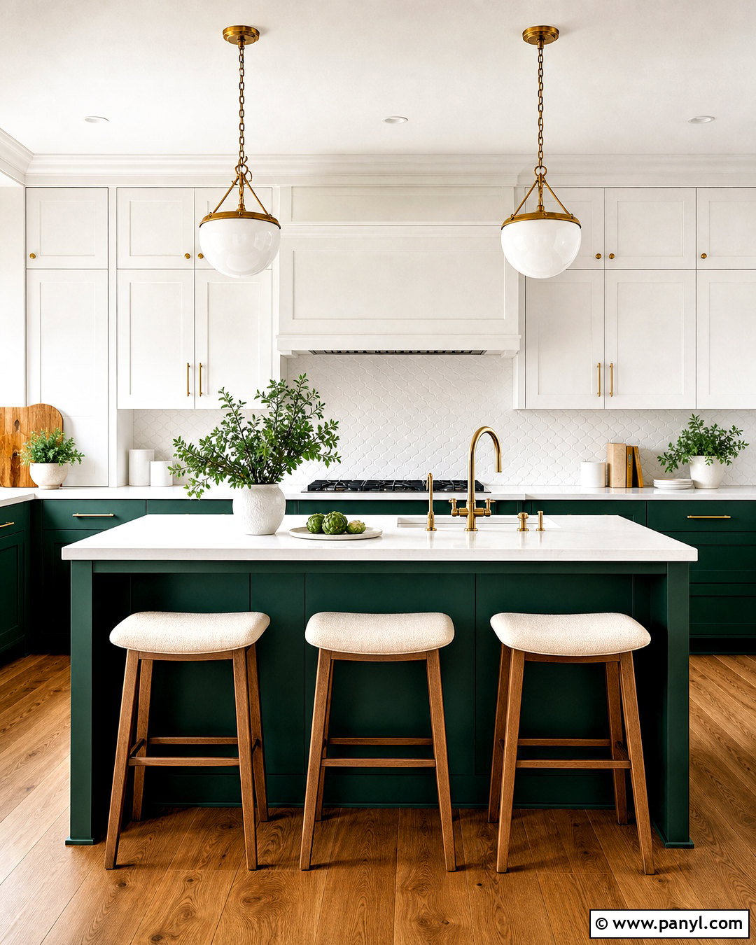 White And Emerald Green Kitchen - 20 white colour ideas