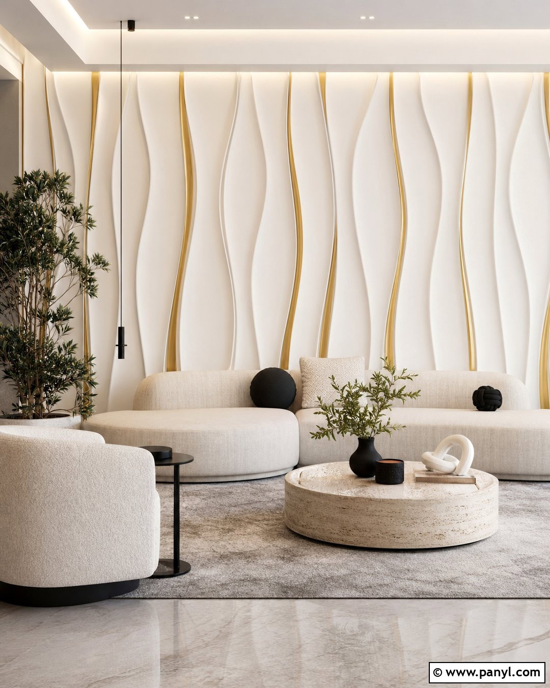 White And Gold 3D Panel Wall - 30 white and gold wall ideas