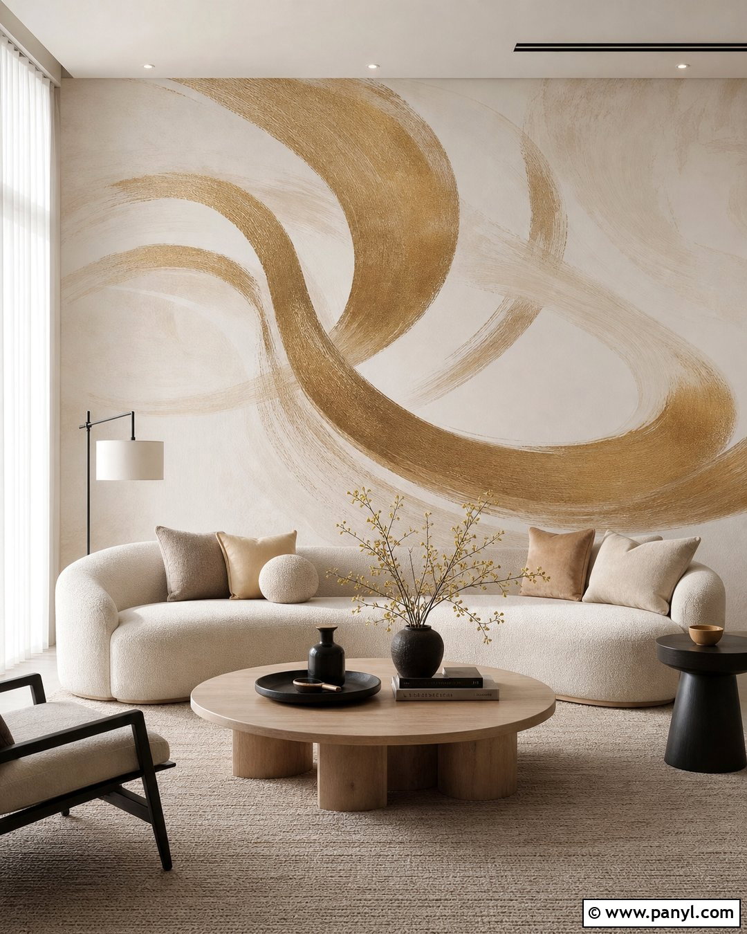 White And Gold Abstract Painted Wall - 30 white and gold wall ideas