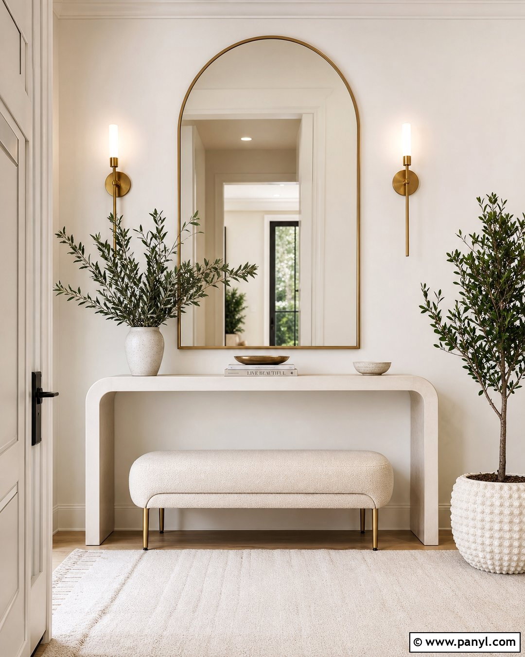 White And Gold Arched Mirror Wall - 30 white and gold wall ideas