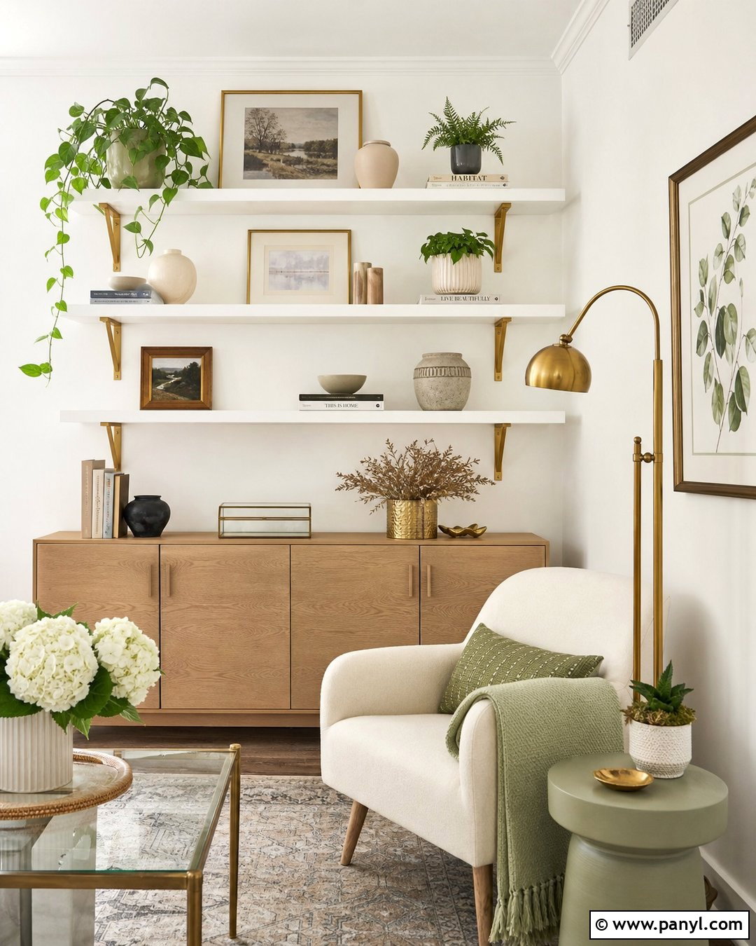 White And Gold Floating Shelf Wall - 30 white and gold wall ideas
