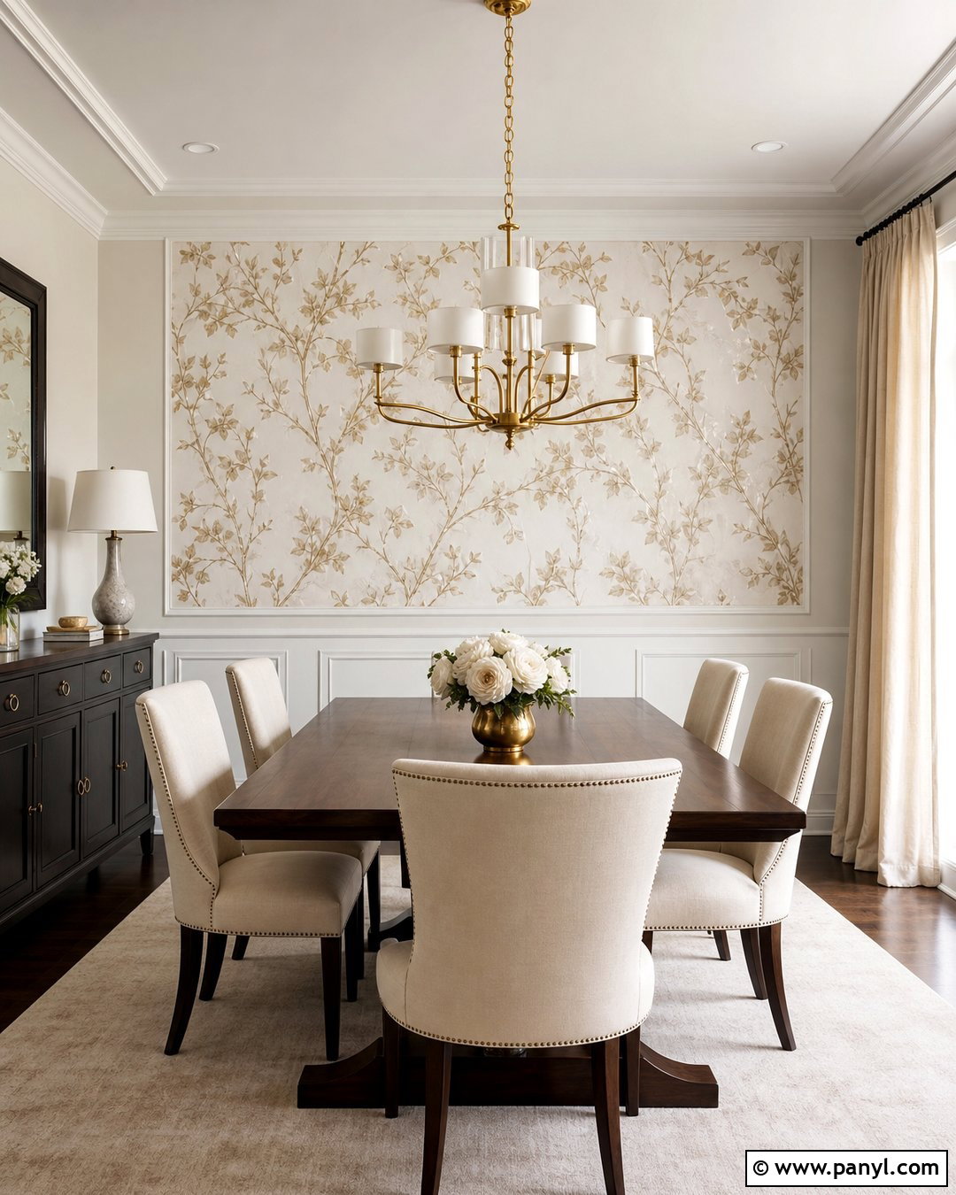 White And Gold Floral Dining Room Wall - 30 white and gold wall ideas