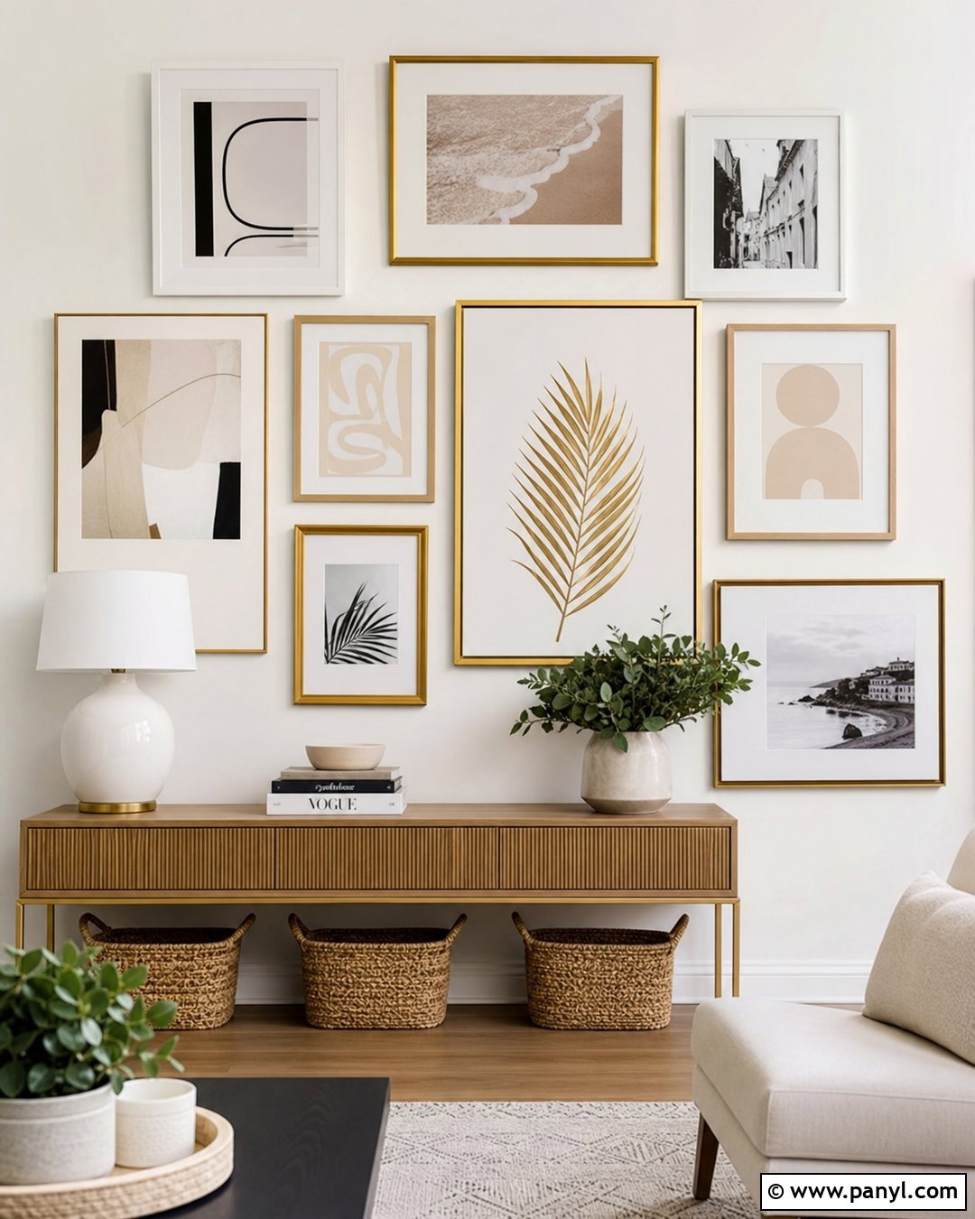 White And Gold Gallery Wall - 30 white and gold wall ideas