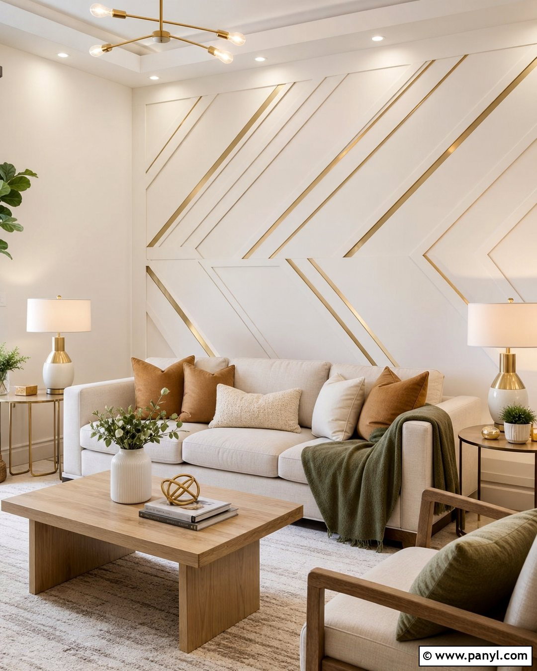White And Gold Geometric Accent Wall - 30 white and gold wall ideas
