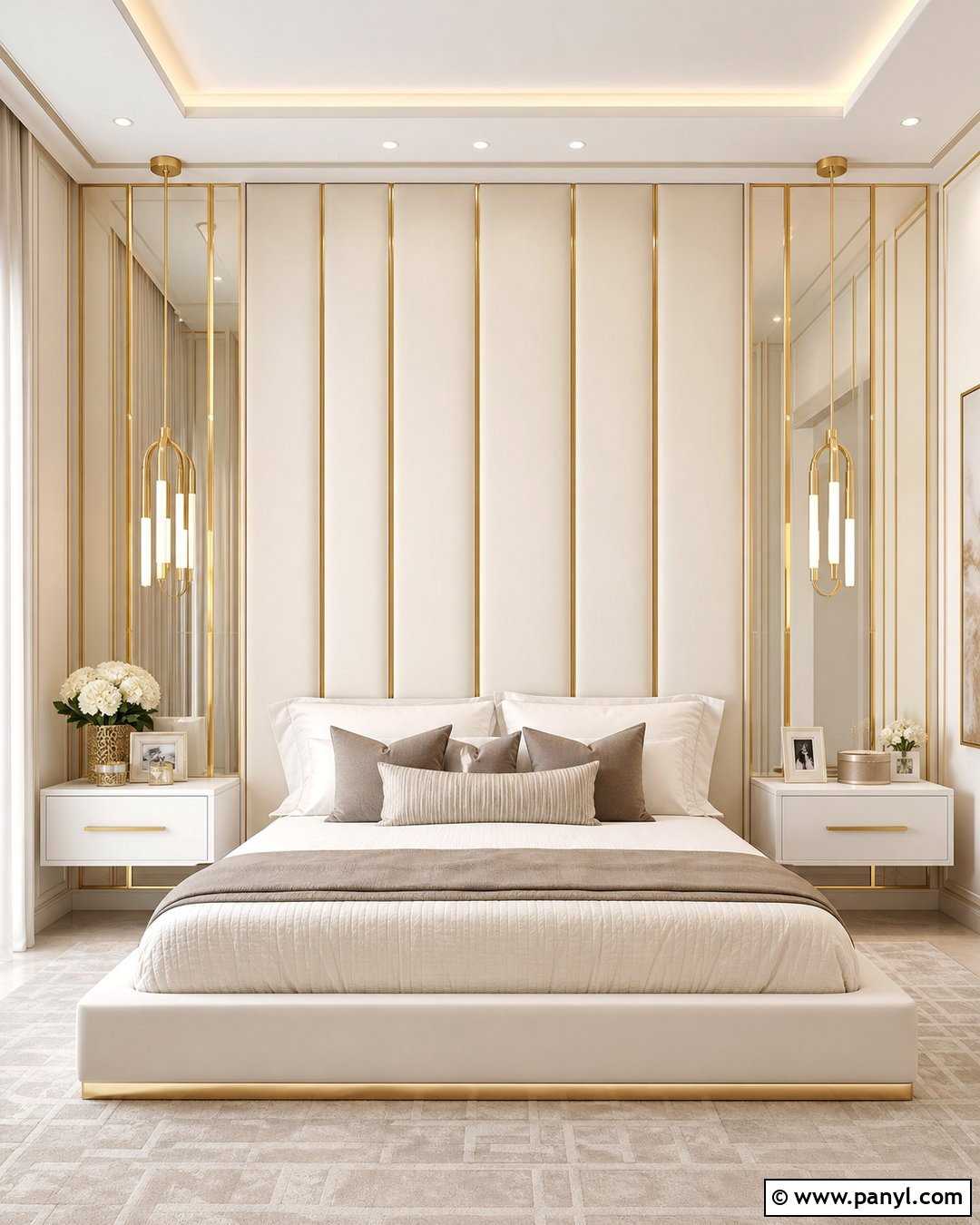 White And Gold Glam Bedroom Wall - 30 white and gold wall ideas