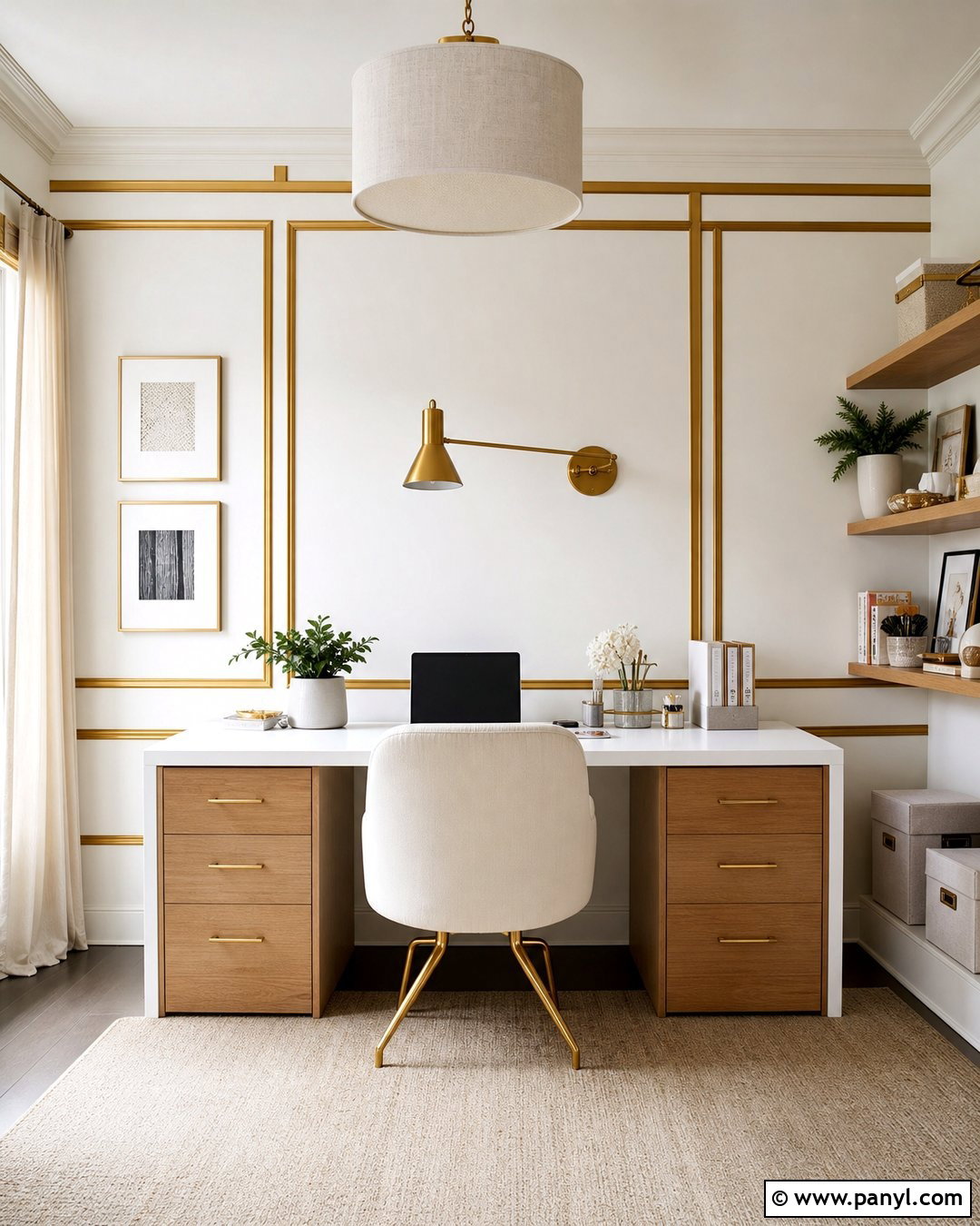 White And Gold Home Office Wall - 30 white and gold wall ideas