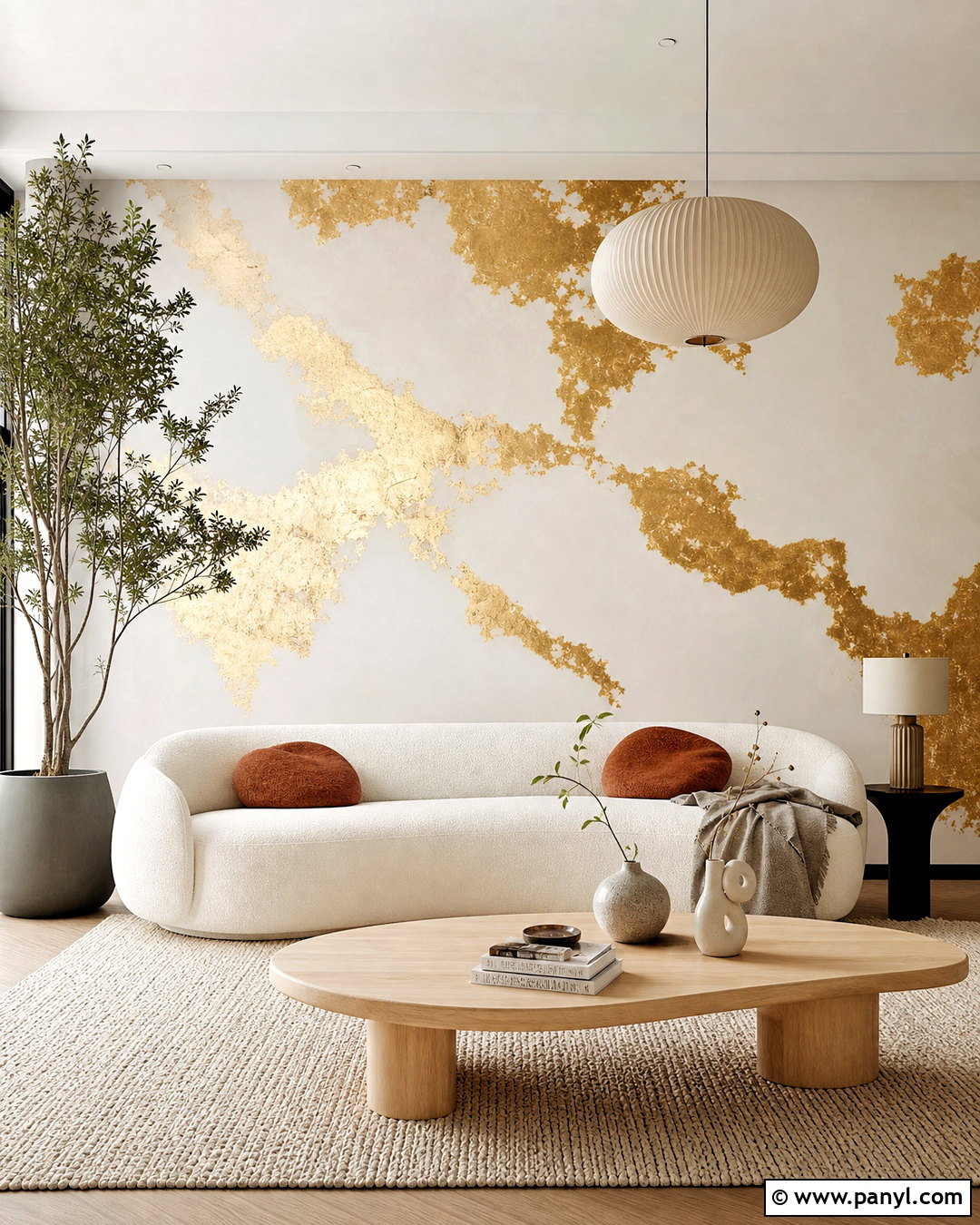 White And Gold Leaf Abstract Wall - 20 gold leaf wall ideas