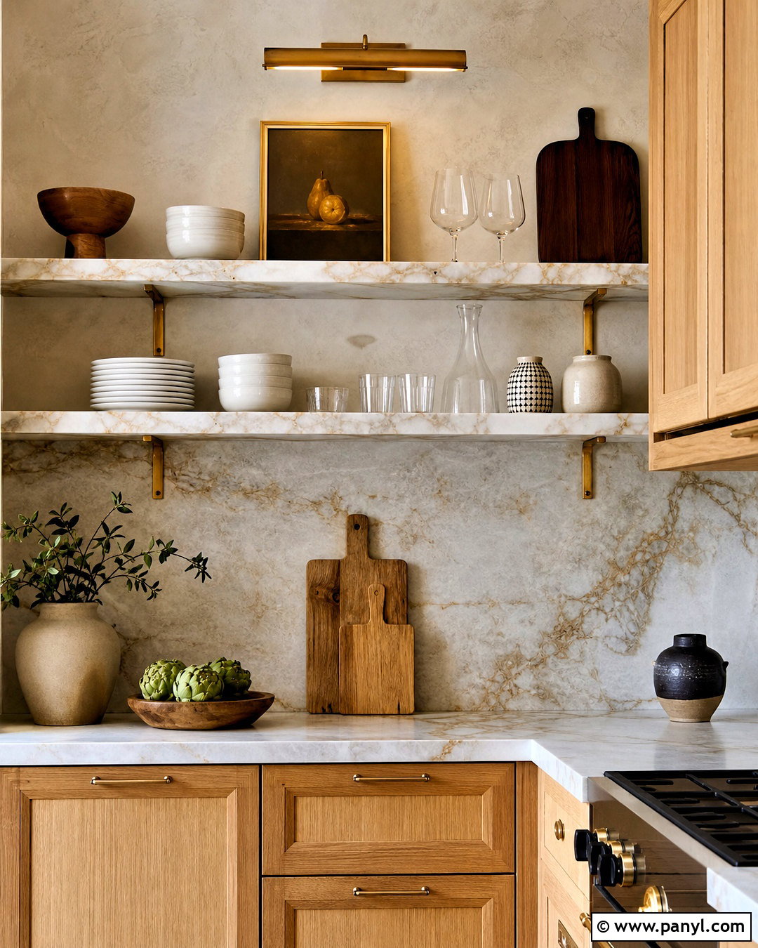 White And Gold Marble Open Shelves - 20 white and gold marble ideas