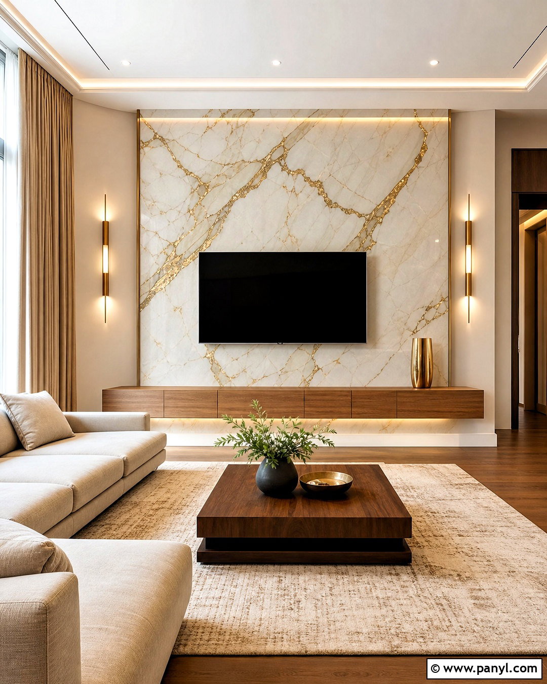 White And Gold Marble TV Wall - 20 white and gold marble ideas