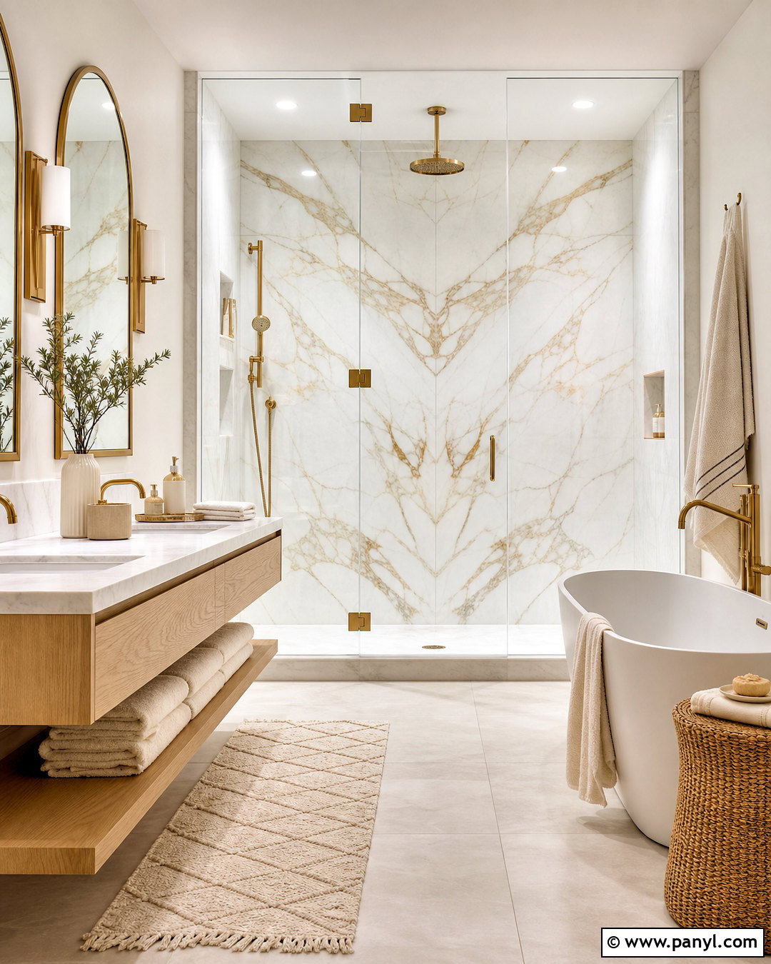 White And Gold Marble Walk-In Shower - 20 white and gold marble ideas