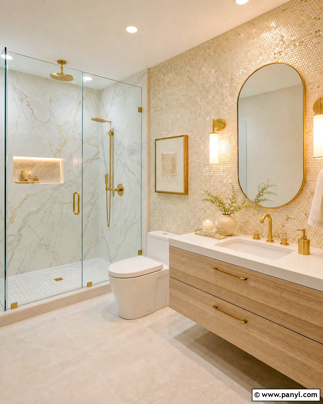 White And Gold Marble Wall - 20 gold shimmer wall ideas