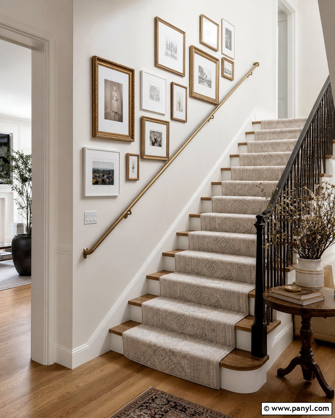 White And Gold Staircase Gallery Wall - 30 white and gold wall ideas