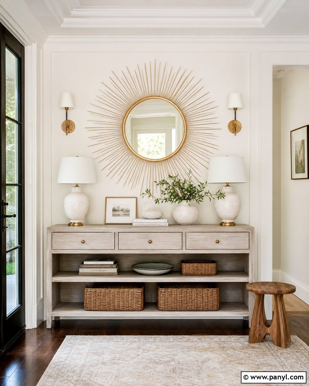 White And Gold Sunburst Mirror Wall - 30 white and gold wall ideas