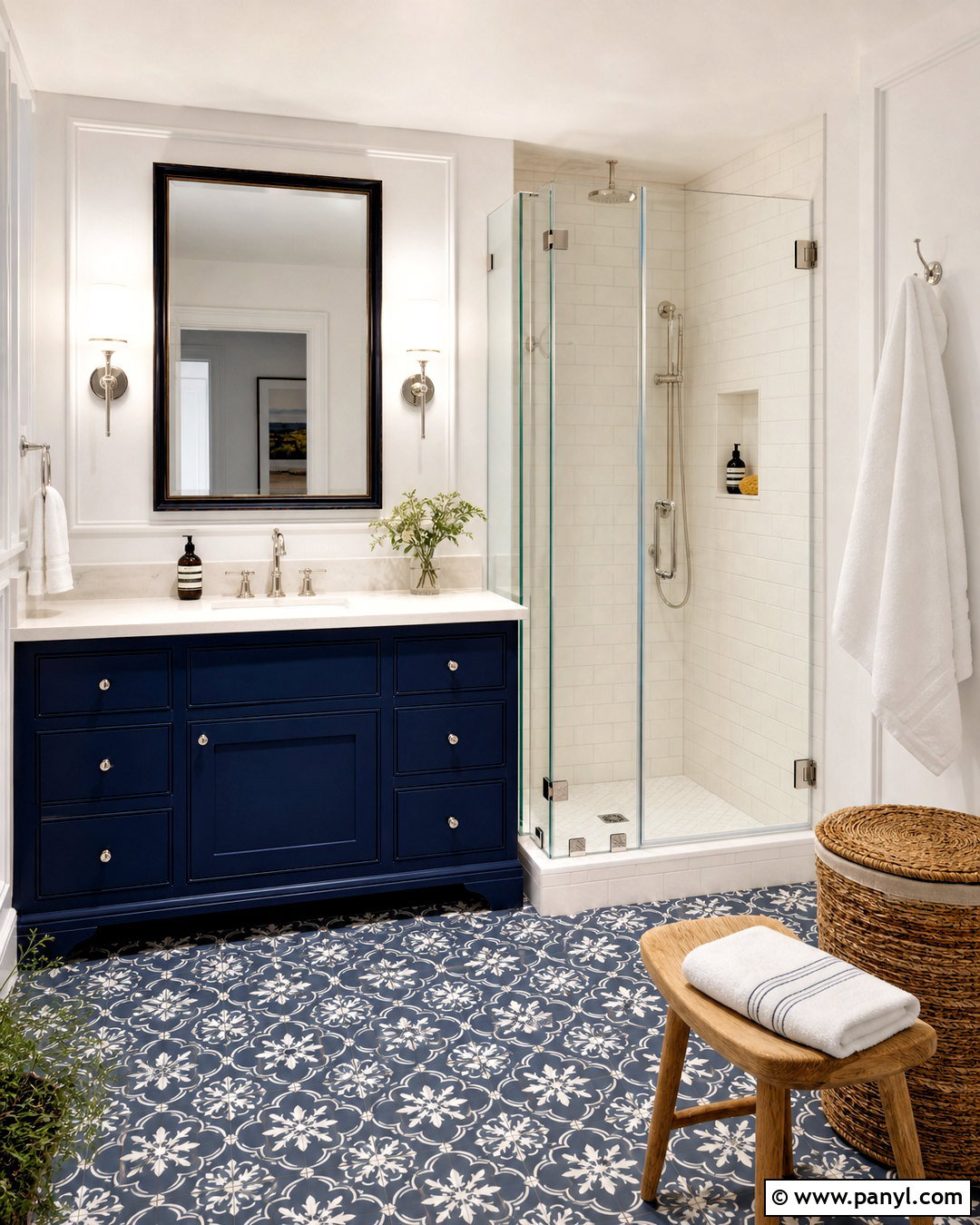 White And Navy Bathroom - 20 white colour ideas