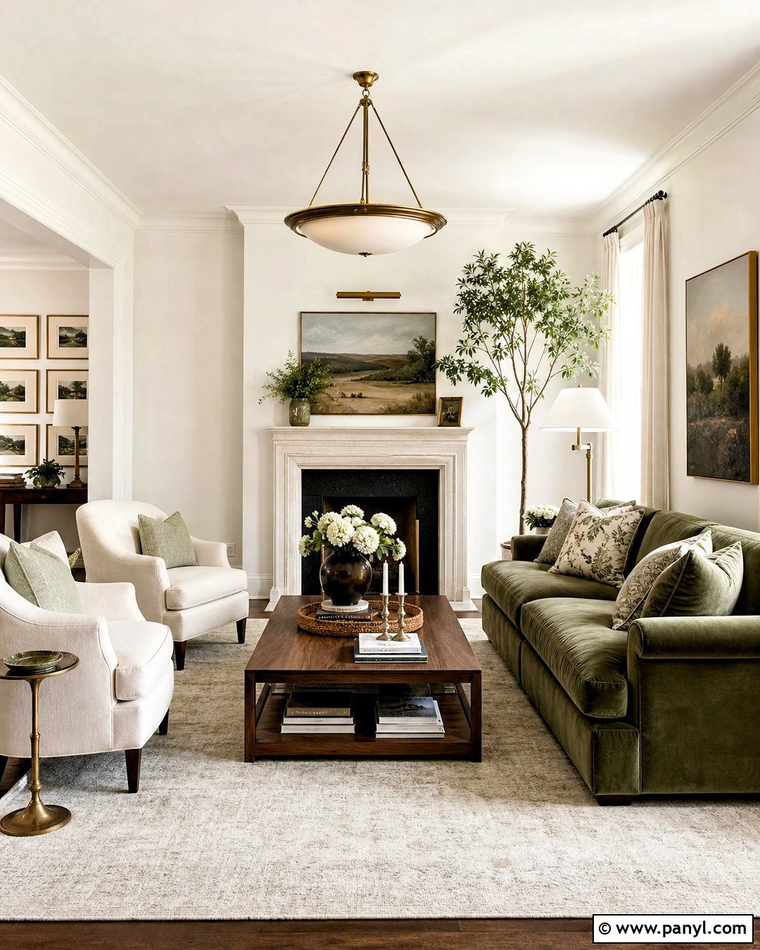 White And Olive Green Living Room - 20 white colour ideas