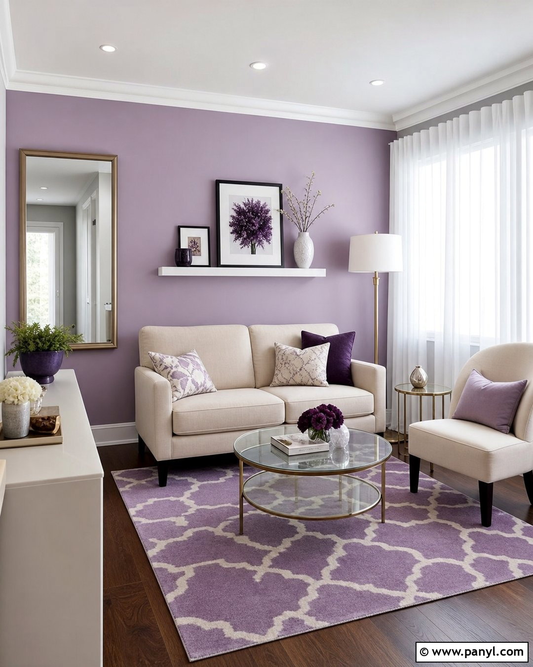 White And Purple Small Living Room Accent Wall - 30 Purple Accent Wall Living Room Ideas
