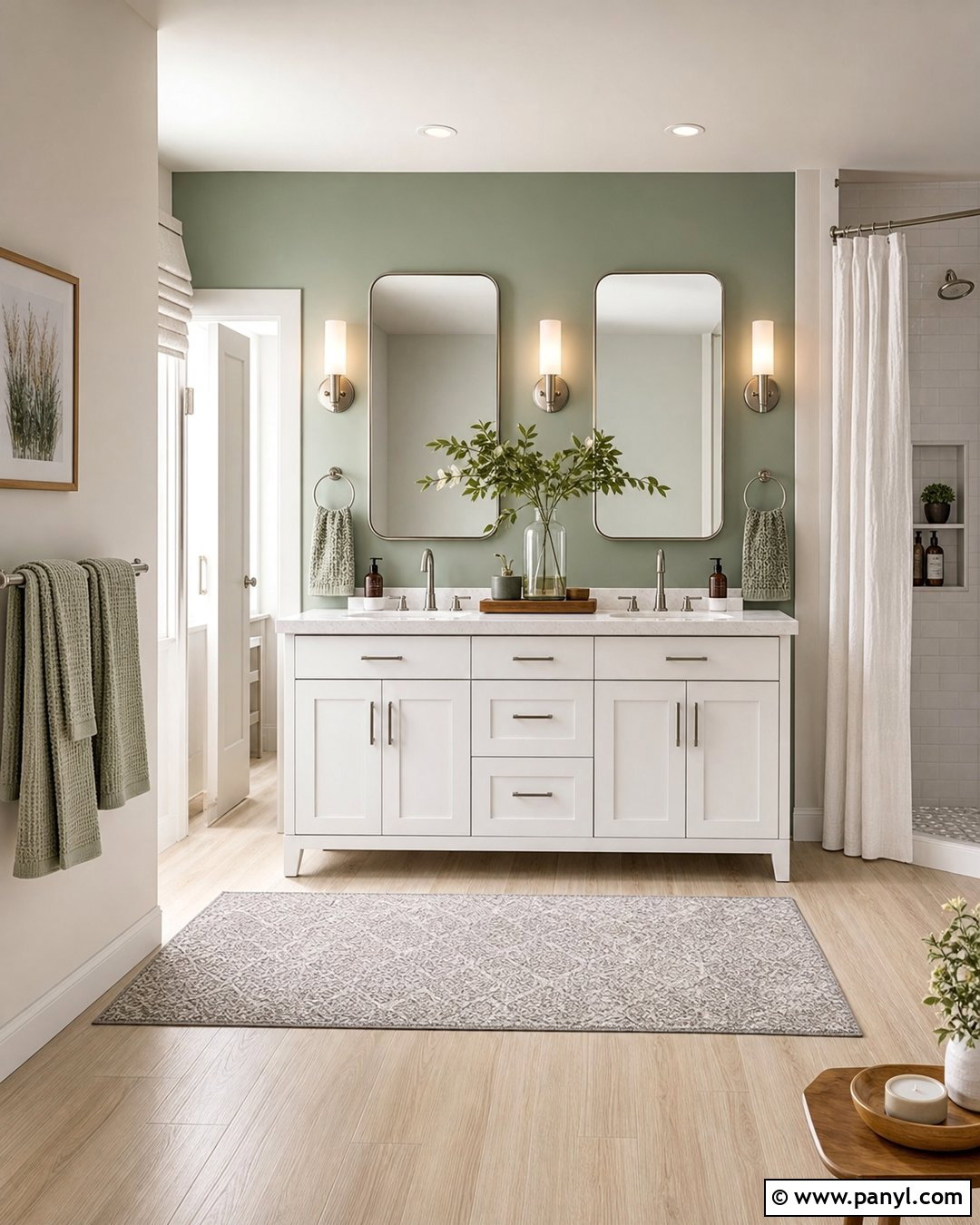 White And Sage Green Bathroom Wall - 35 Green Accent Wall Bathroom Ideas
