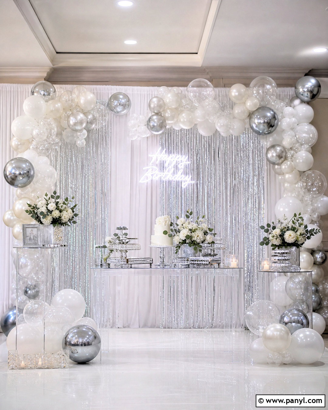 White And Silver Foil Wall Backdrop - 20 foil wall backdrop ideas