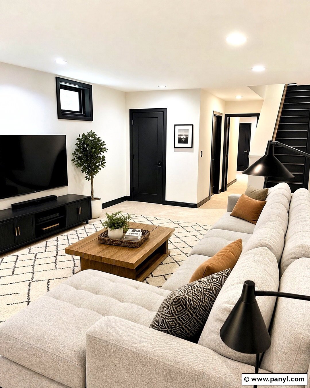 White Basement Family Room With Black Trim - 20 white room black trim ideas