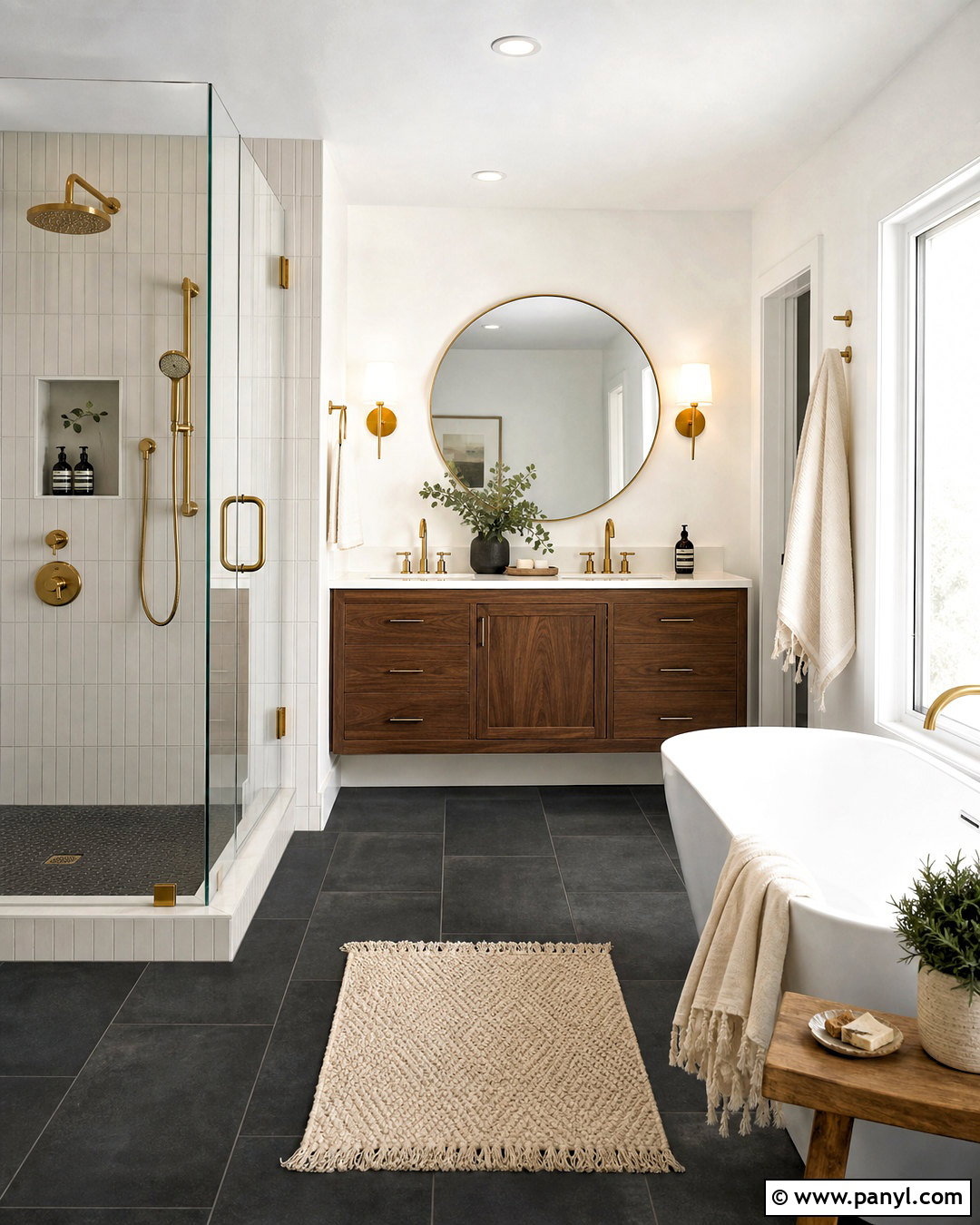 White Bathroom With Dark Grey Floor Tiles - 20 white walls grey floor ideas