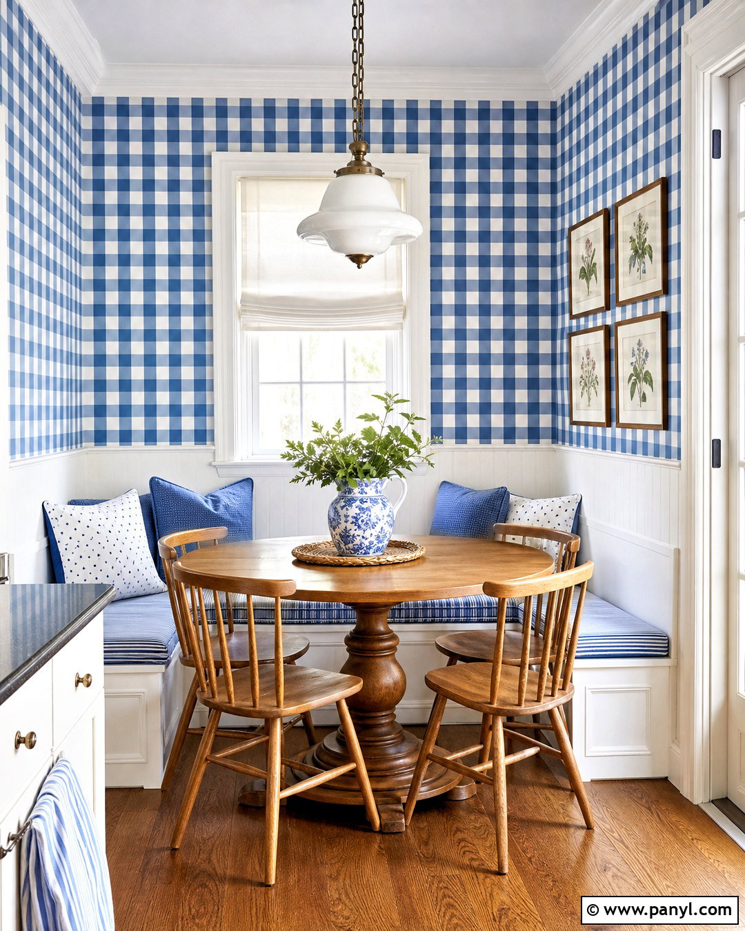 White Beadboard With Gingham Wallpaper - 20 half wallpaper half paneling ideas