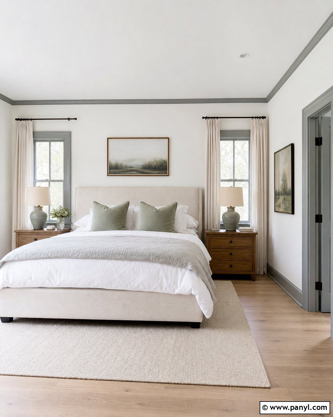 White Bedroom With Light Grey Trim - 30 White Walls Grey Trim Ideas